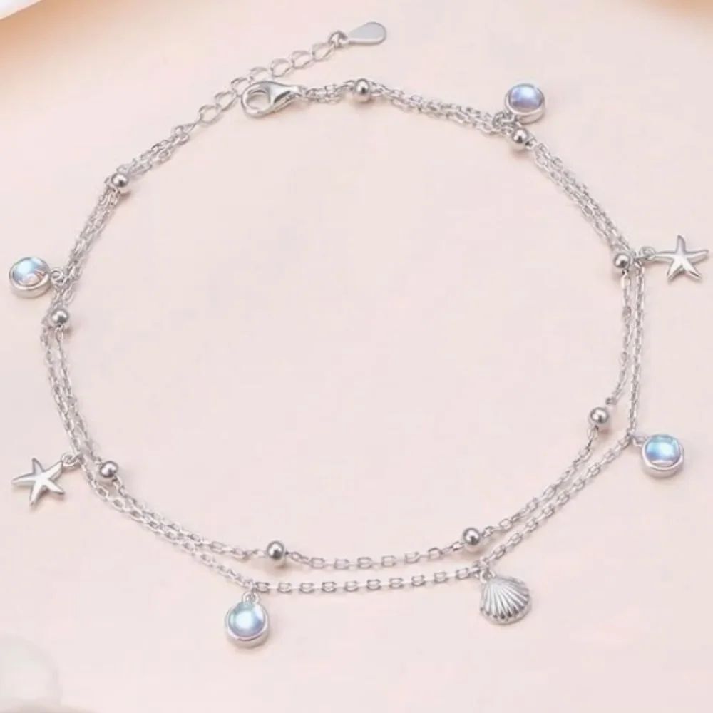 π©΅βοΈNIB Sterling SilverβBeach Theme Charms Double Layer Anklet